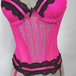Hot pink corset garter clip lingerie top